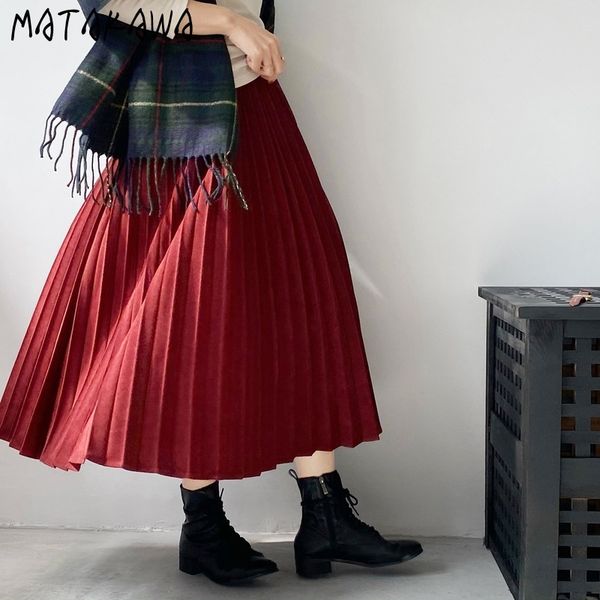 

pleated skirt mid-length female high waist slim s womens stretch black a-line faldas mujer moda 210506