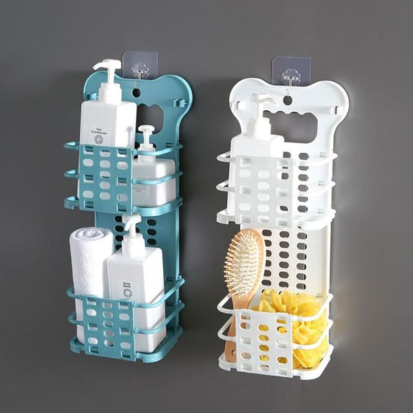 

wall mounted laundry basket plastic storage rack double layer folding shelf for kitchen bathroom organizer & organization
