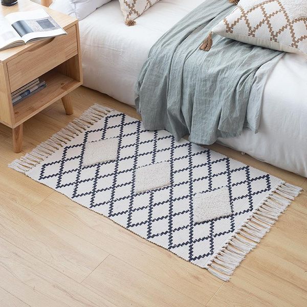 

nordic fashion small area rug floor mat houndstooth print pattern tufted tassel bay window pad balcony bedroom non slip carpet carpets