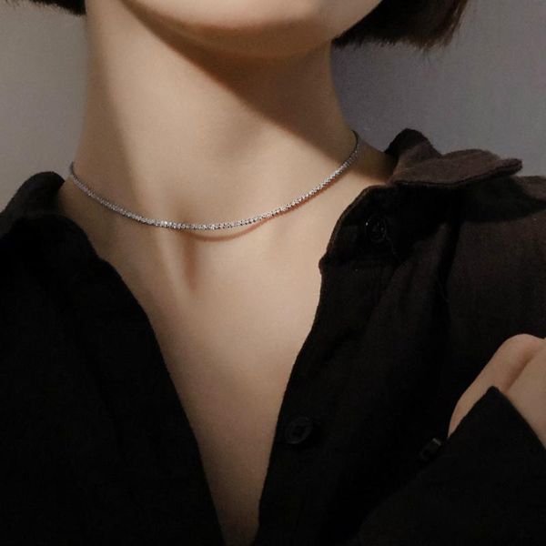 

elegant style silver color bright choker necklace 925 star chain pendant for women girl fashion jewelry gift chains