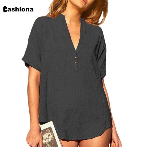 

women's blouses & shirts plus size 3xl women casual linen shirt v-neck femme blouse 2021 short sleeve summer pullovers womens beach, White