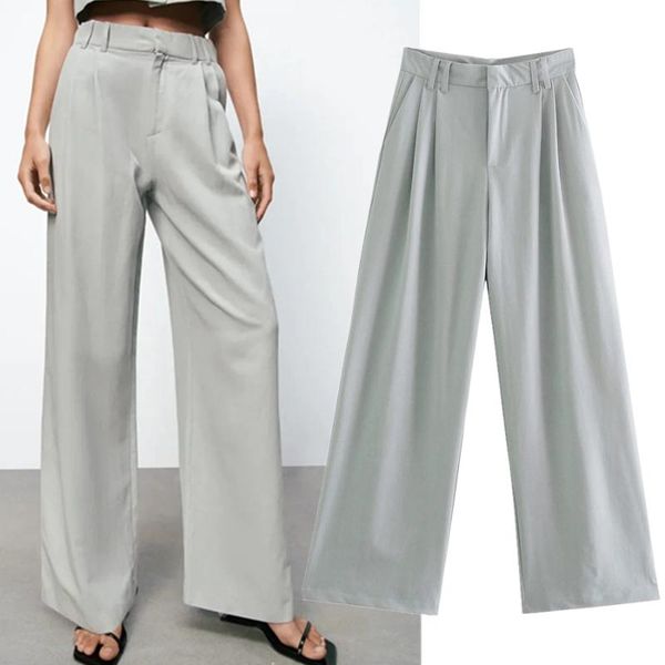 

women's pants & capris maxdutti trousers women2021 england style office lady fashion loose high waist suits women pantalones mujer pant, Black;white