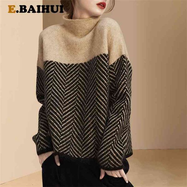 

ebaihui autumn spring knitting turtleneck pullovers loose sweater multi color bottoming long sleeve minimalism 210922, White;black