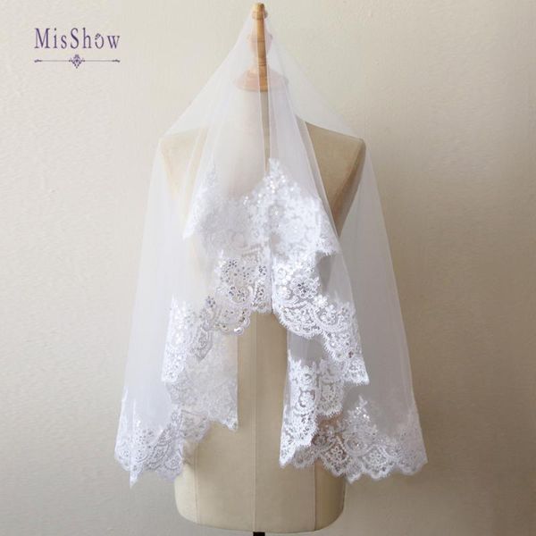 

bridal veils in stock short one layer lace edge wedding veil tulle accessories voile mariage velos de noiva, Black