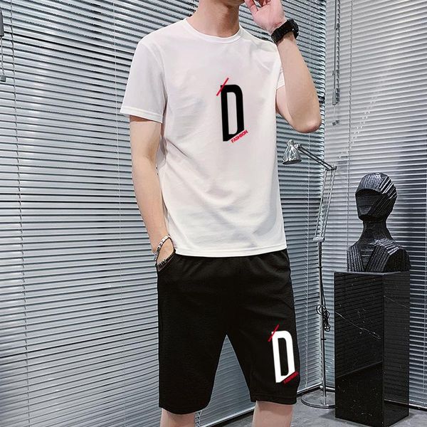 

gym clothing hongxing erke 2021 summer men's sportswear casual shorts round neck t-shirt slim fit short sleeve two piece set, White;black
