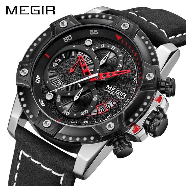 

wristwatches megir mens watches wrist watch man fashion waterproof chronograph sports quartz wristwatch reloj hombre, Slivery;brown