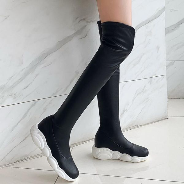 

boots agodor 2021 stretch fabrics platform over the knee women shoes autumn winter casual long size34-43, Black