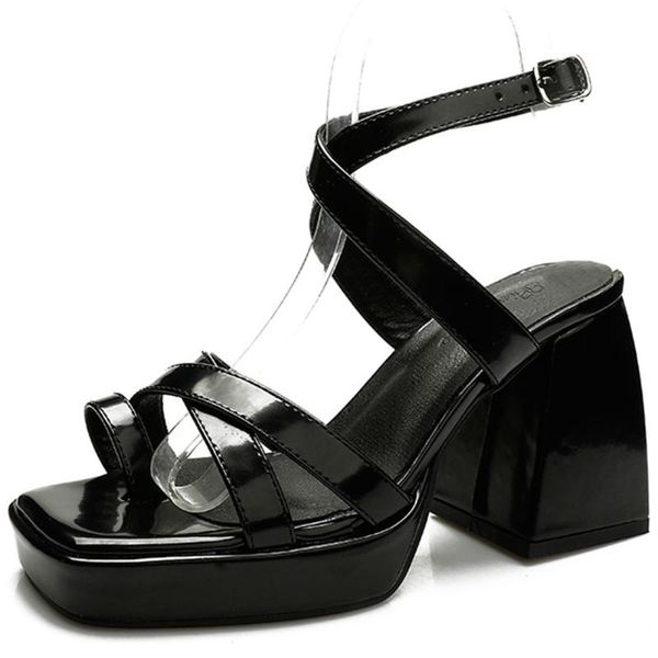 

sandals 2021 brand great quality patent leather black platform block high heels women shoes trendy summer ankle strap