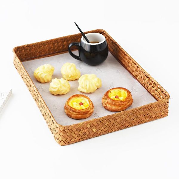 

kitchen storage & organization handmade seaweed deskbasket rectangular household rattan fruit pastry tray