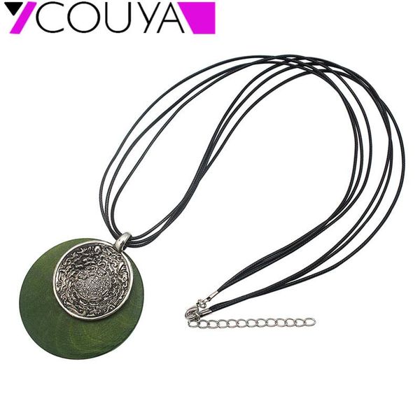 

necklace round wooden pendant women ladies green coffee statement accessories n10047 necklaces, Silver