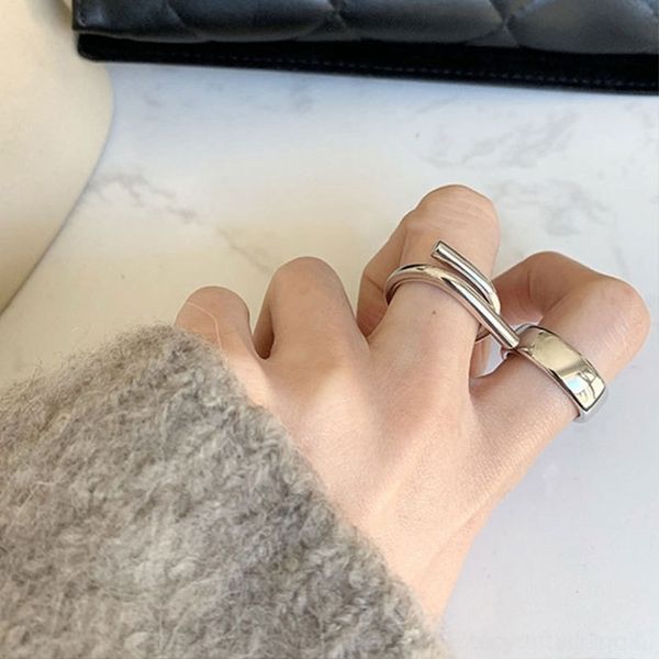 

prt two choice 925 sterling silver cold wind band rings female ringlines irregular smooth wide version ring for men and women