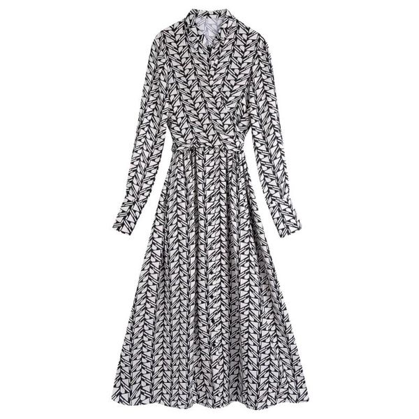 

casual dresses women geometric print cross lace up midi dress female long sleeve clothes lady loose vestido d8559, Black;gray