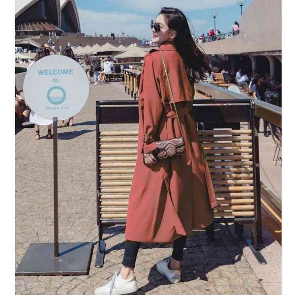 

women's trench coats 2021 autumn women with belt blue color clothes khaki casaco feminino harajuku abrigo mujer femme l51s#, Tan;black