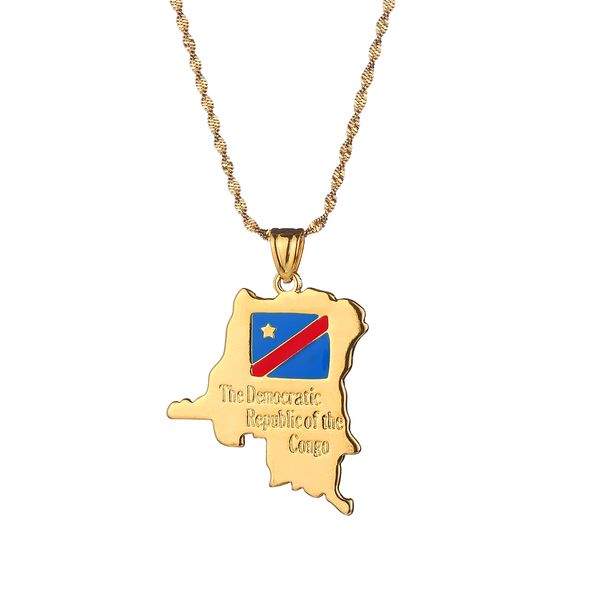 

democratic congo map flag pendant necklace gold color drc jewelry for women girl, Silver