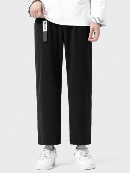 

men letter taped drawstring waist wide leg pants t7f8#, Black