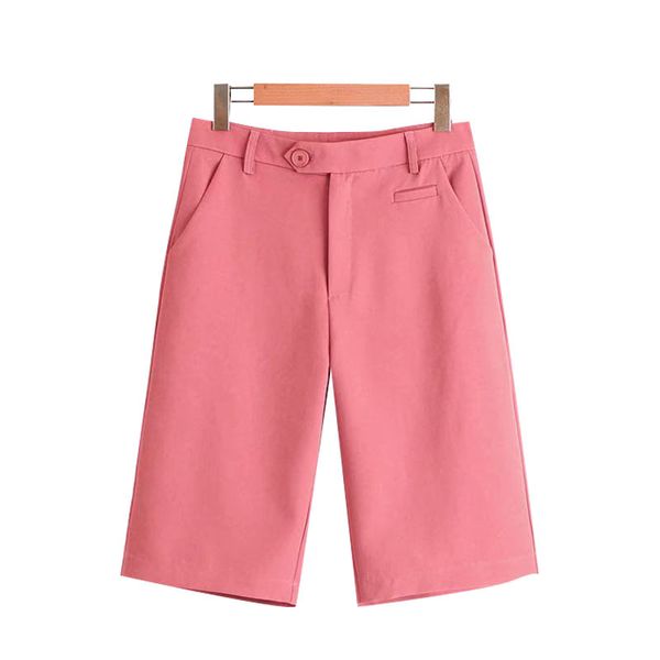 

women chic fashion office wear side pockets straight shorts vintage high waist zipper fly female short pants mujer 210521, White;black