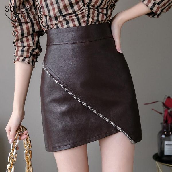 

skirts high waist hip anti-slip leather skirt female 2021 autumn and winter casual slimming a-line pu 10598, Black