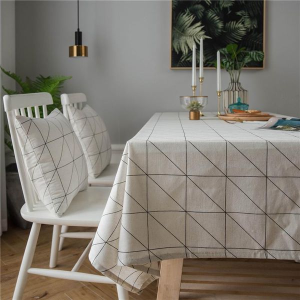 

table cloth white black geometric rectangular tablecloth cotton linen cover home dinner tea decorative