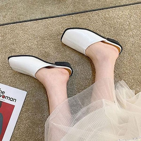 

slippers q39c spring summer fashion women's lazy toe slipper low outdoor muller sandals ladies square head slides women plus size, Black