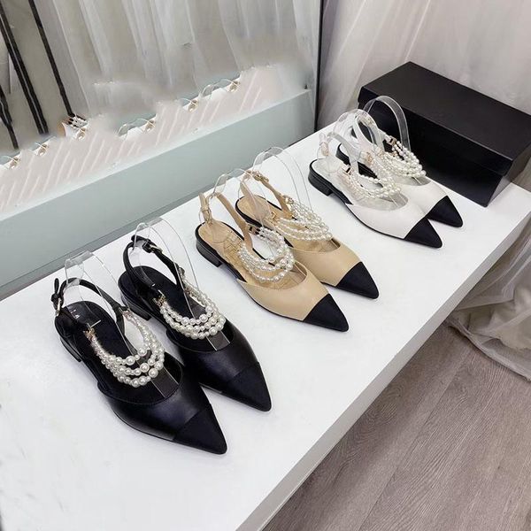 

sandals summer women's fashion ladies low heels pointed toe flat pump string bead female drees shoes casual woman footwear, Black