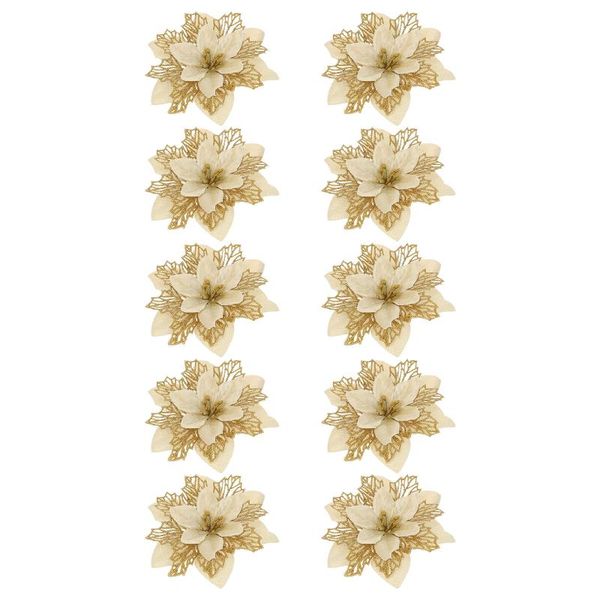 

decorative flowers & wreaths 10pcs christmas simulation flower gold powder fake party ornaments