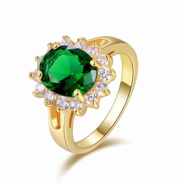 

wedding rings suohuan ring for women size 6-10 green zircon stone crystal gold filled female band engagement finger jewelry gift, Slivery;golden