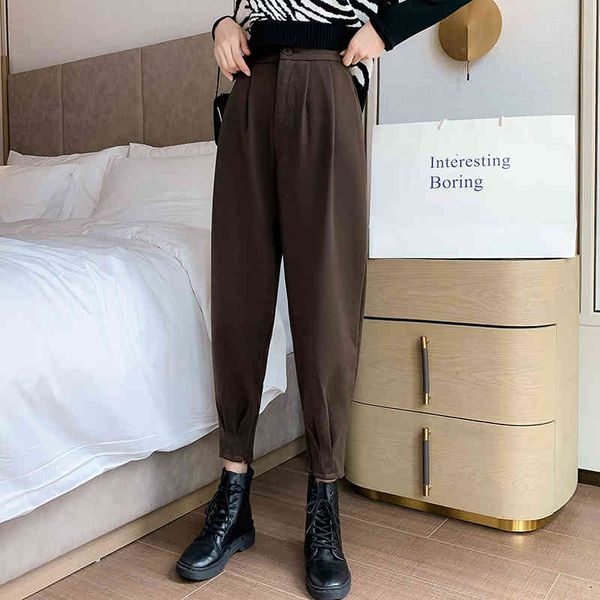 

capris autumn korea fashion women's upper waistline blazer woolen all combined casual solid loose harem plus size v44 pants, Black;white