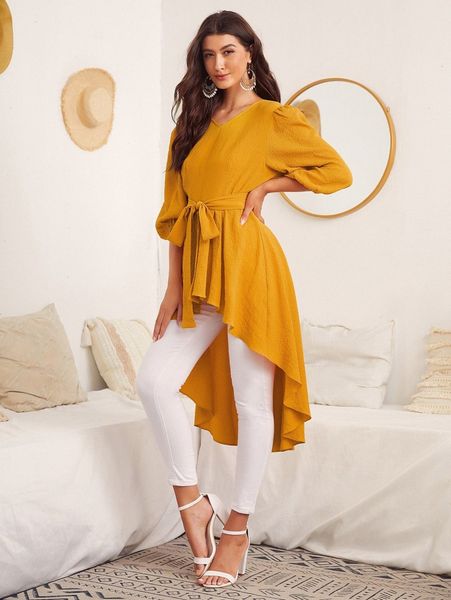 

bishop sleeve asymmetrical hem w5cj#, White