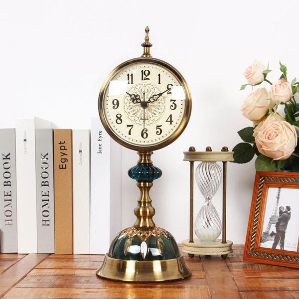 

desk & table clocks european retro living room large clock american mute metal holder bedroom deskpendulum ornaments