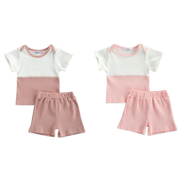 

summer fashion born baby girls clothes sets 0-24m color patchwork short sleeve t shirts shorts 2pcs clothing, White