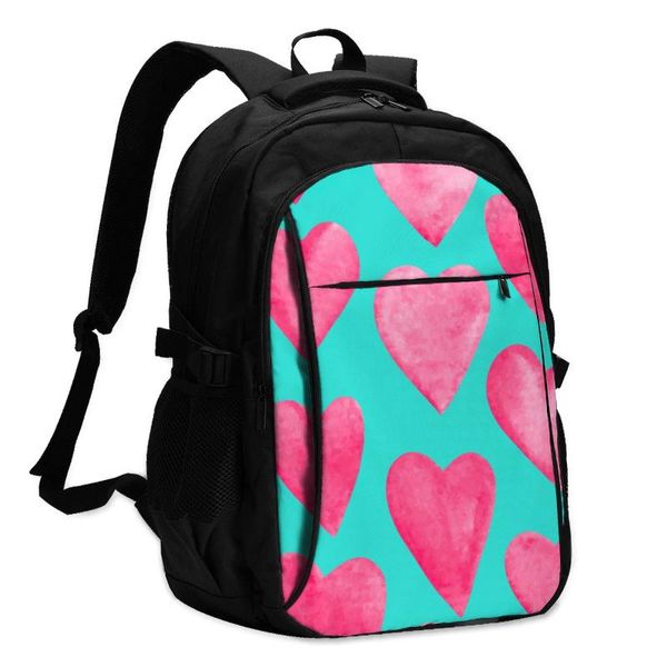 

backpack 2021 cool printing lappink watercolor hearts usb charging travel women male school mochila