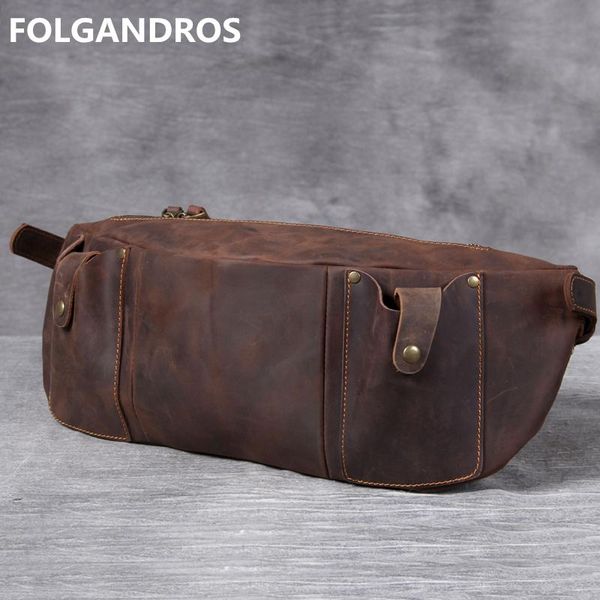 

men's cowhide large capacity chest bags genuine leather handmade vintage pack brand designer classic motor shoulder bag waist