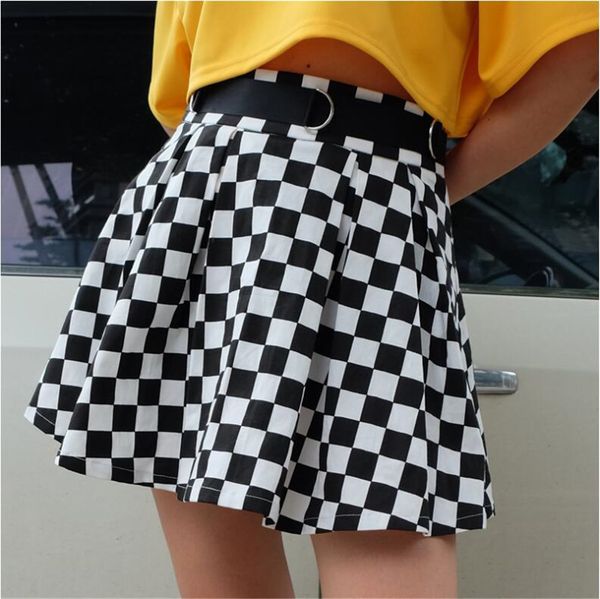 

women's in black white plaid thin waist mini skirts fashion clothes