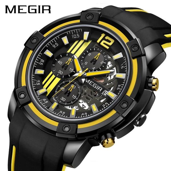 

wristwatches megir fashion waterproof sport clock luminous retro multifunction calendar leather men's quartz watches relogio masculino, Slivery;brown