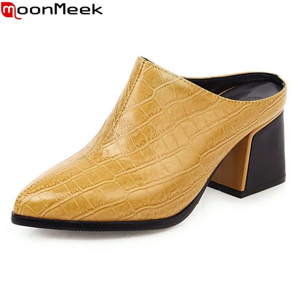 

slippers moonmeek 2021 big size 33-43 women shoes thick high heels pointed toe ladies comfortable pu 4 colors, Black