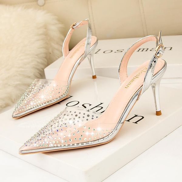 

dress shoes simple style of high heels pointed light mouth solid color fashion sandals thin heel hollow women's, Black