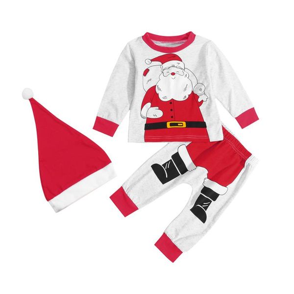 

clothing sets 3pcs toddlers baby boys girls christmas outfits santa claus print long sleeve sweatshirt + casual pants hat, White