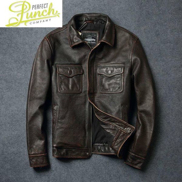 

men's leather & faux men vintage genuine jacket motorcycle cow coat short plus size jaqueta couro 077 yy559, Black