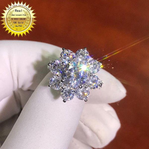 

cluster rings 18k goldr ring 2ct d vvs moissanite engagement&wedding jewellery with certificate 011, Golden;silver