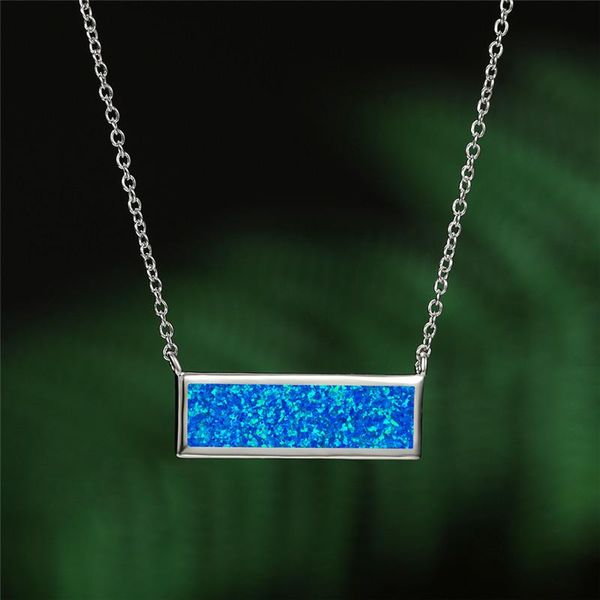 

pendant necklaces luxury female square opal necklace charm silver color chain for women bridal geometry wedding