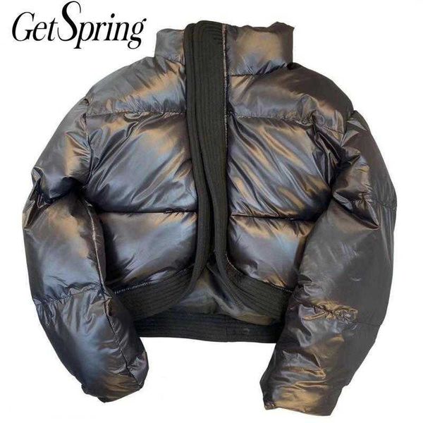 

getspring women parka winter outwear jacket coat stand collar high waist thickened jackets down parkas 210601, Black