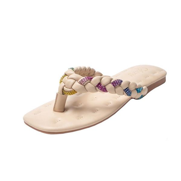 

slippers women's shoes 2021 summer style large size color diamond flip-flops casual flat-bottomed, Black