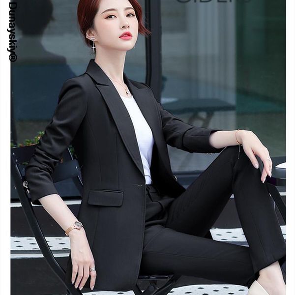 

women's two piece pants vintage spring autumn women pant suit black purple notched blazer jacket & 2021 office work wear suits female s, White