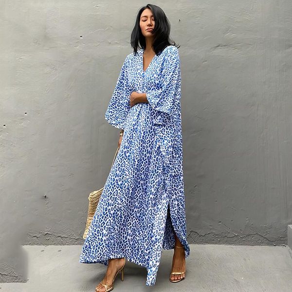 

women's swimwear boho leopard print beach dress swimsuit cover up 2021 summer women kimono long dresses beachwear cover-ups kaftan bath, White;black