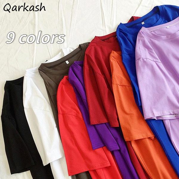 

t-shirts women o-neck solid korean style candy color soft summer mujer ropa kawaii chic ulzzang couple est women's t-shirt, White