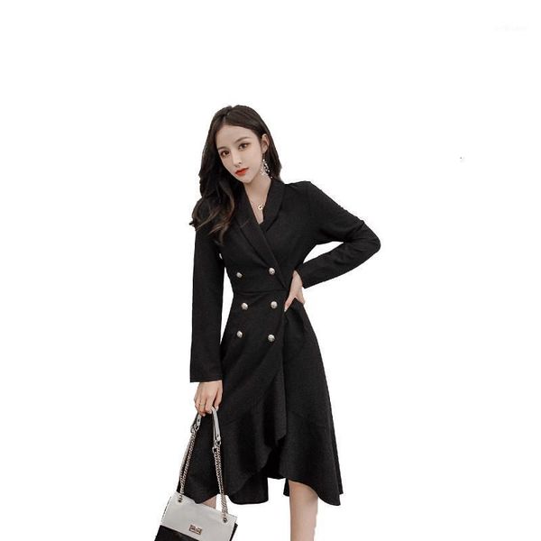 

casual dresses 2021 the winter women black dress long sleeve v-neck vintage fashion elegant clothe korean party ladies maxi, Black;gray
