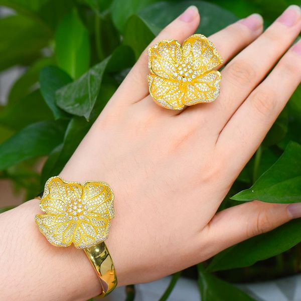 

earrings & necklace blachette luxury noble symbol blooming big flowers bangle ring jewelry set for women important occasion wedding engageme, Silver