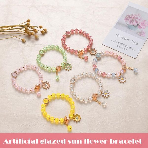 

charm bracelets bracelet with sunflower small daises imitation glass jewelry gifts for girls h9, Golden;silver