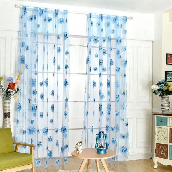 

curtain & drapes 95*200cm sunflowers printed sheer window panel for kitchen living room voile screening semi-shading