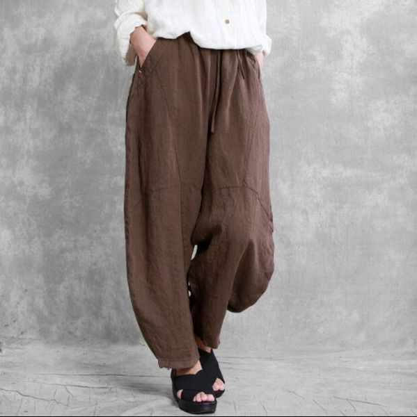 

women's pants & capris 2021 linen loose solid color wide leg s18, Black;white
